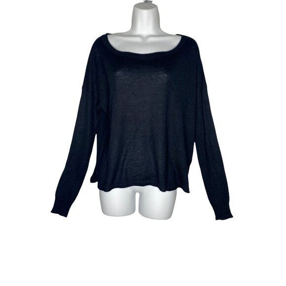 Line Womens‎ Pullover Sweater Black Long Sleeve Scoop Neck Ribbed Trim S New - Picture 1 of 6